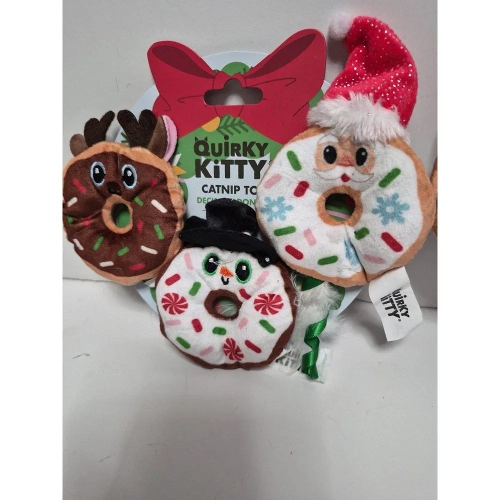Quirky Kitty Catnip Toy Donut Set Christmas With 3 Plush Toys For Cats Lot Of 2